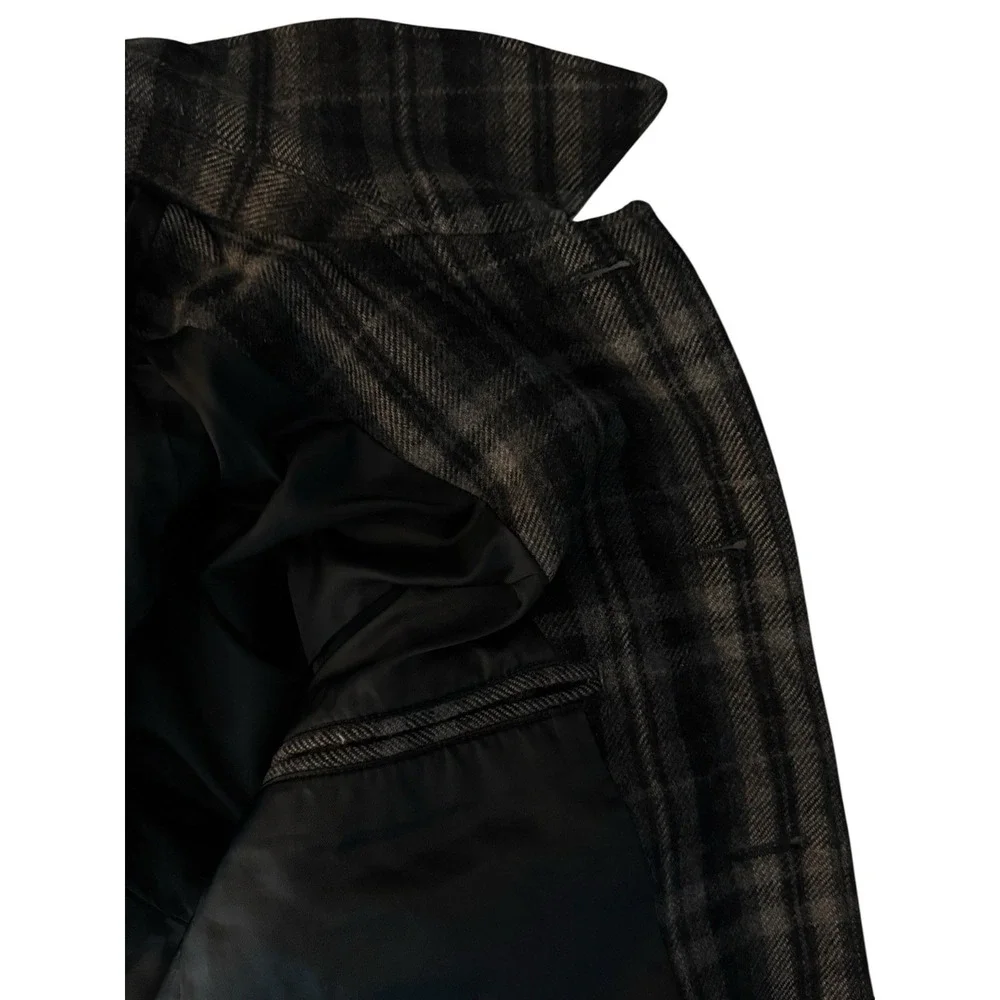 Banana Republic Men Coat M Mackinaw Style Lined Brown Black Plaid Wool Blend VTG